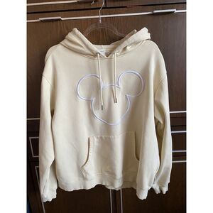H&M x Disney Mickey Mouse Pullover Hoodie in Pale Yellow White Women's XL